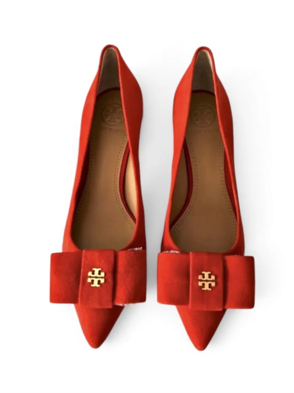 Tory Burch Pointed Toe suede  with bow Pumps kitten heel